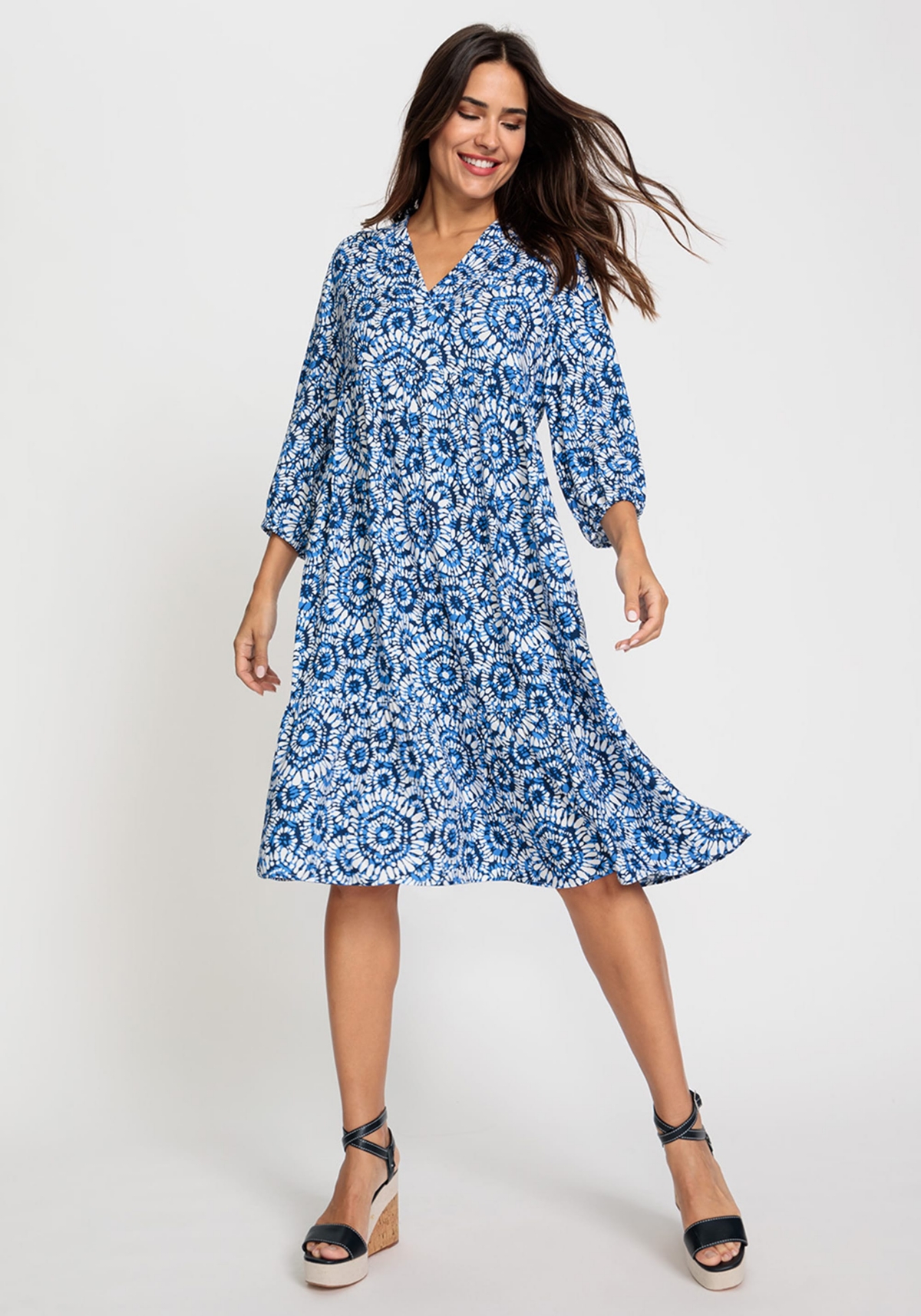 Women's 3/4 Sleeve Swing Tunic Dress - Lapis blue