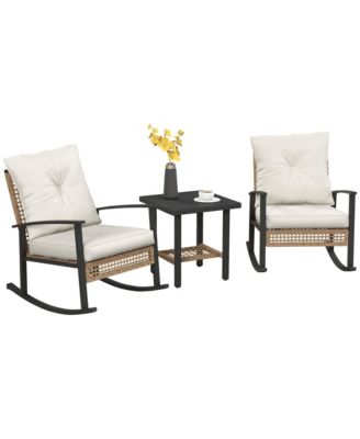 3 Pieces Bistro Set with Rat Rocking Chairs & Table Dark