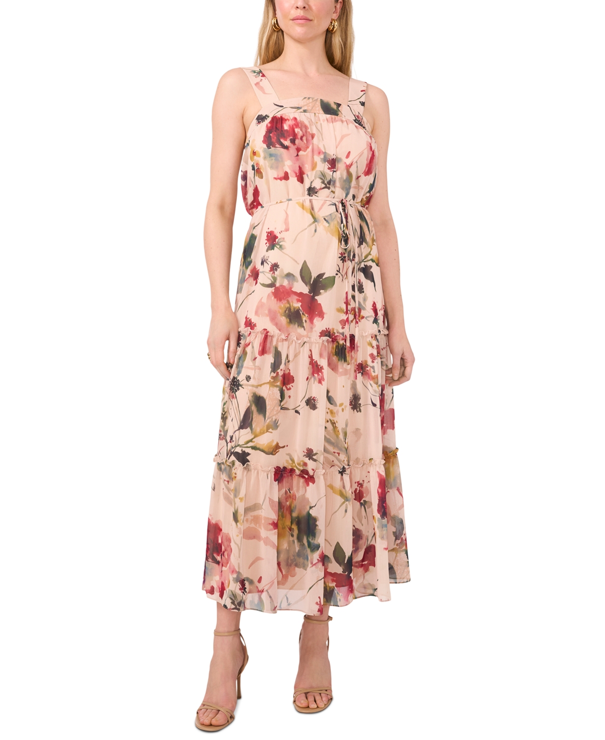 Woman's Floral-Print Tiered Maxi Dress - Tan Multi