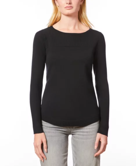Women's Petite Boat Neck Long-Sleeve Sweater - Jet Black