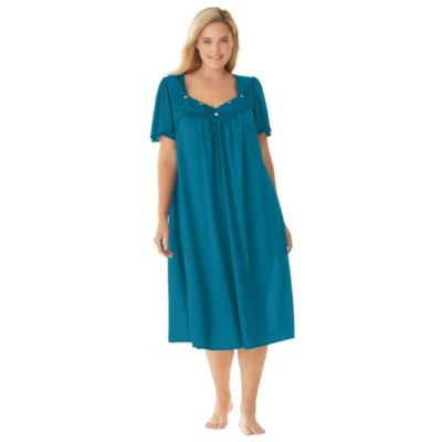 Plus Size Short Silky Lace-Trim Gown