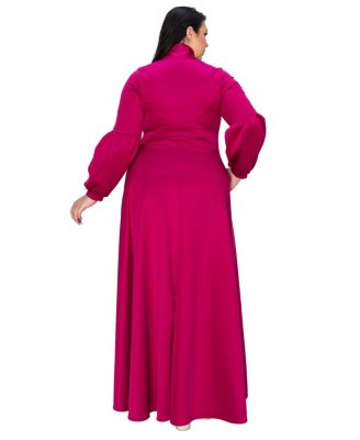 Plus Size Bella Donna Dress with Ribbon and Bishop Sleeves