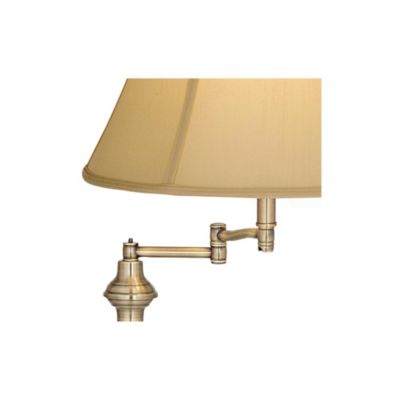 Montebello Vintage Retro Floor Lamp 60" Tall Antique Brass Metal Swing Arm Soft Tan Bell Shade for Living Room Bedroom Office House Home