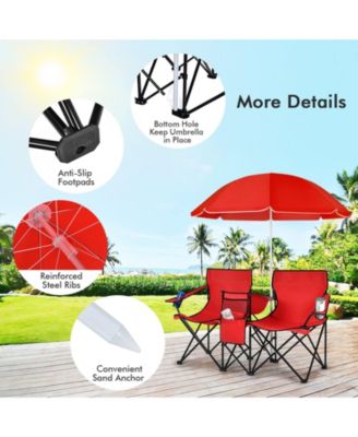Portable Folding Picnic Double Chair With Umbrella