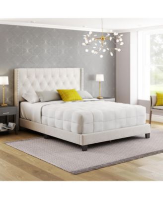 Mia Linen Upholstered Platform Bed Frame with Tufted Headboard - Boyd Sleep