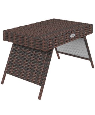 Outdoor Folding Outdoor PE Wicker Side Table, Hand Woven, Brown