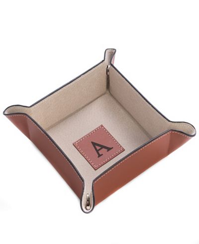 Bey-Berk Monogrammed Saddle Brown Leather Snap Valet