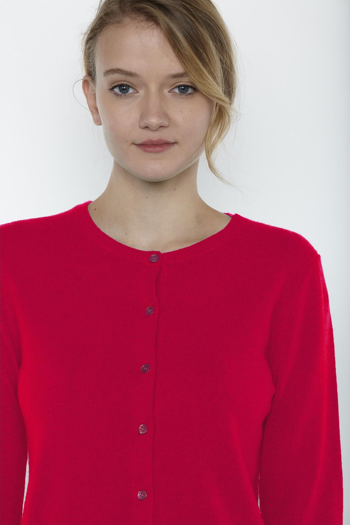 Женский кардиган JENNIE LIU 100% Cashmere Button Front Long Sleeve Crewneck Cardigan, цвет: Azalea — фото 2