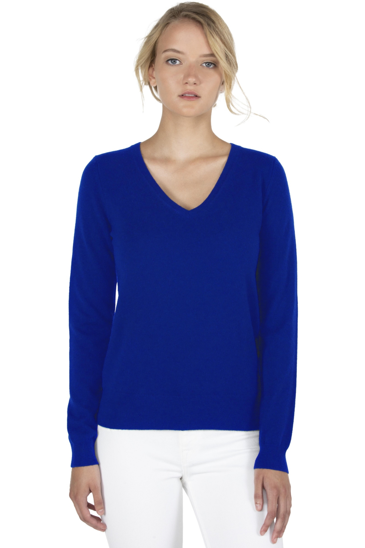 Jennie Liu Women's 100% Pure Cashmere Long Sleeve Pullover V Neck Sweater
