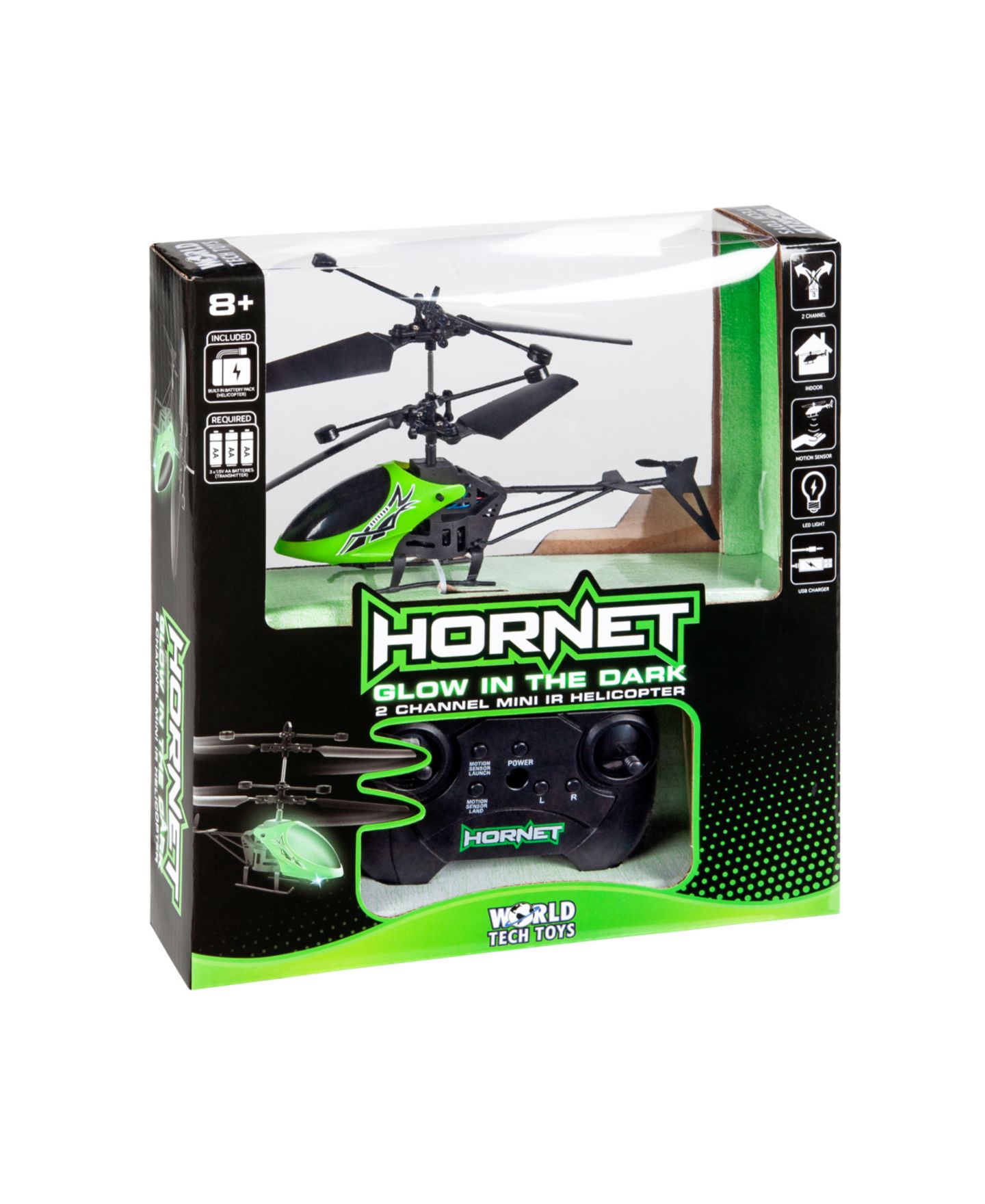 Детская игрушка World Tech Toys Hornet Glow in the Dark 2CH RC Helicopter — фото 2