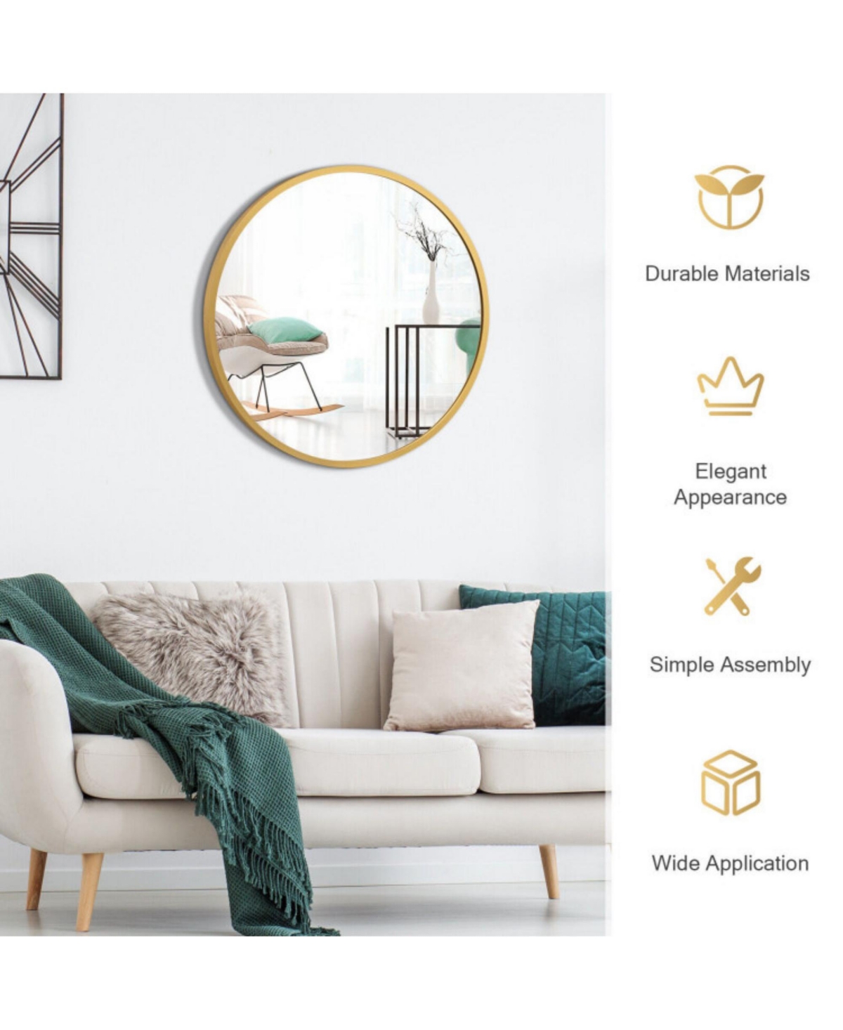 Sugift Round Wall Mirror with Aluminum Alloy Frame