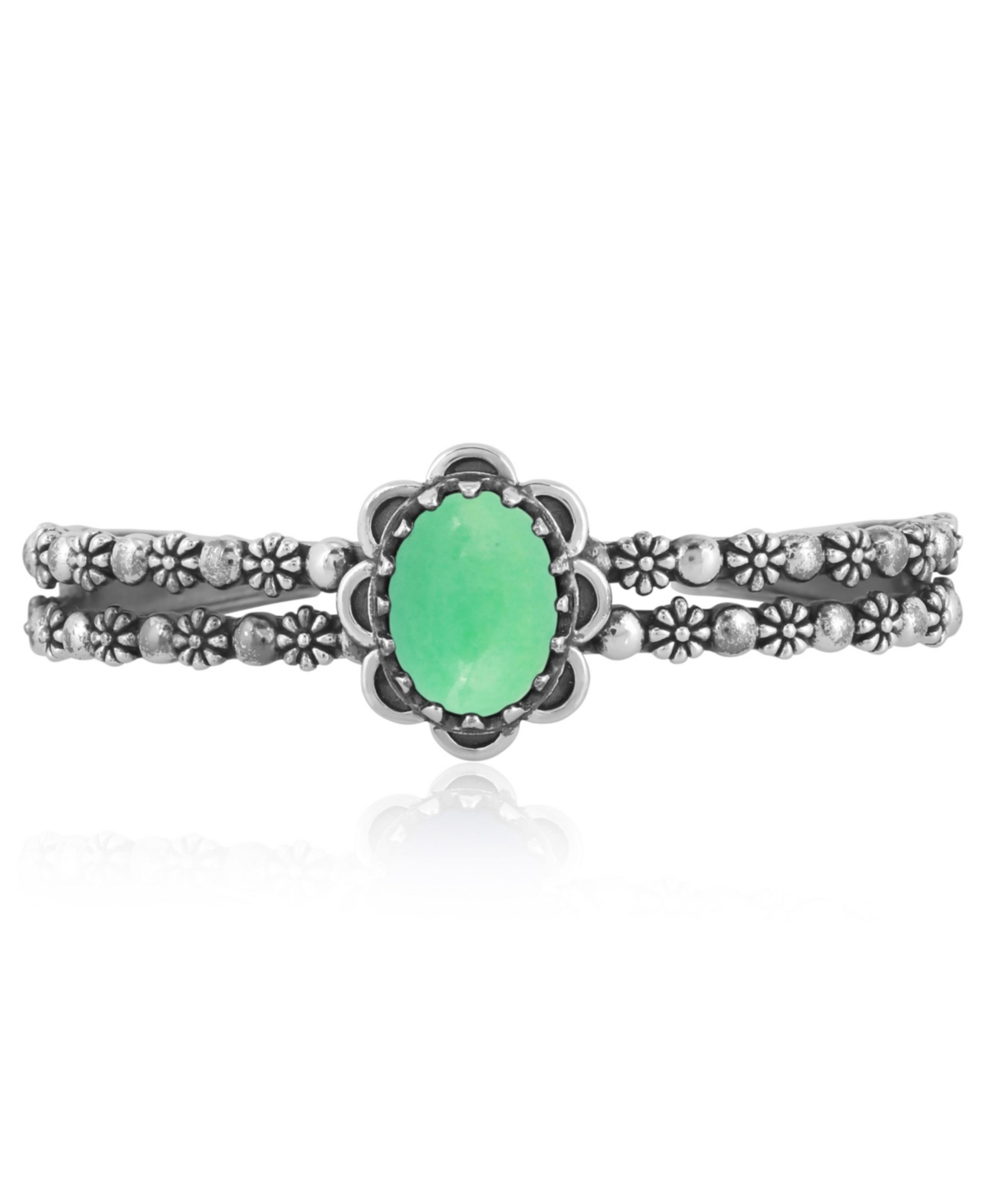 American West Jewelry SouthwesternSterling Silver Double Row Cuff Bracelet, Size - Large - Green variscite