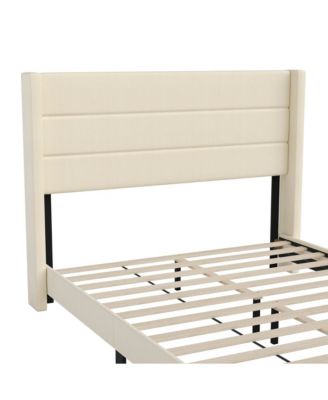 Percy 1-Pc Upholstered Channel Stitched Wingback Headboard Platform Bed