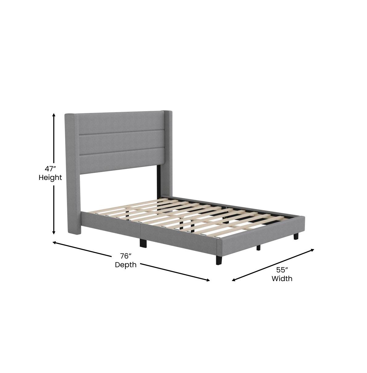 Merrick Lane Percy Modern Platform Bed With Padded Channel Stitched Upholstered Wingback Headboard And Underbed Clearance