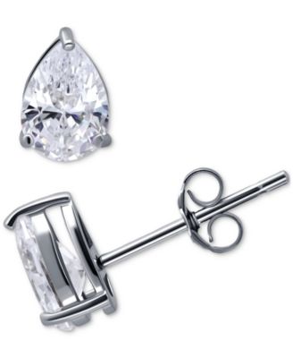 Cubic Zirconia Pear Solitaire Stud Earrings