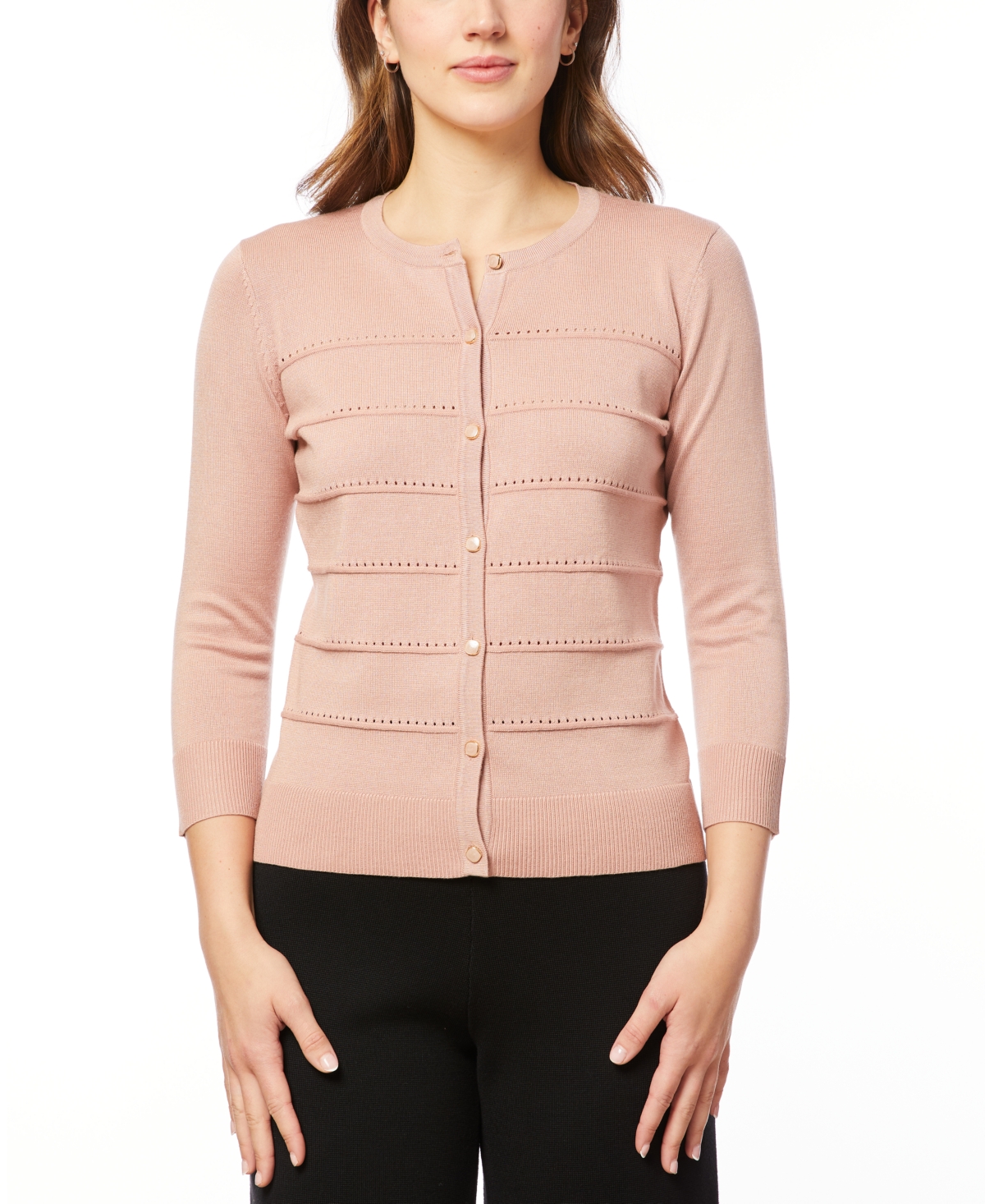 Melissa Paige Women's Pointelle-Striped Scoop-Neck Cardigan