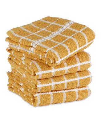 Basic Terry Collection Windowpane Dishtowel Set, 16x26", Honey Gold Check, 4 Piece