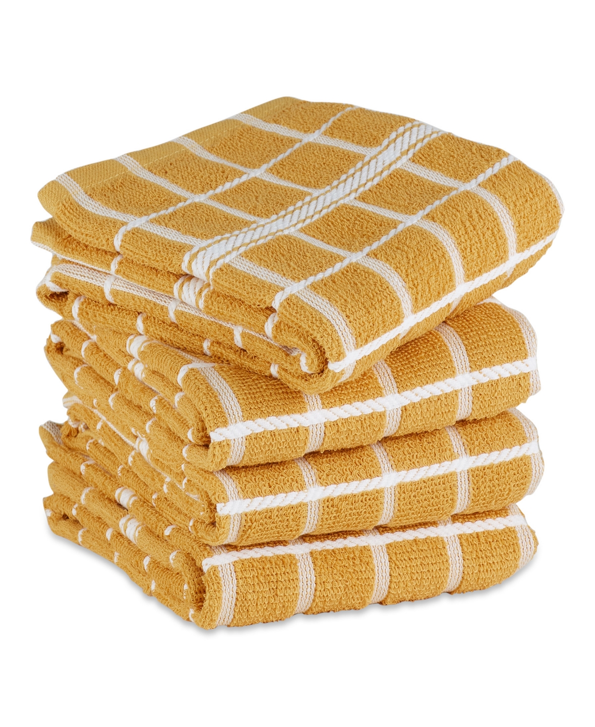 Design Imports Basic Terry Collection Windowpane Dishtowel Set, 16x26", Honey Gold Check, 4 Piece In Honey Gold