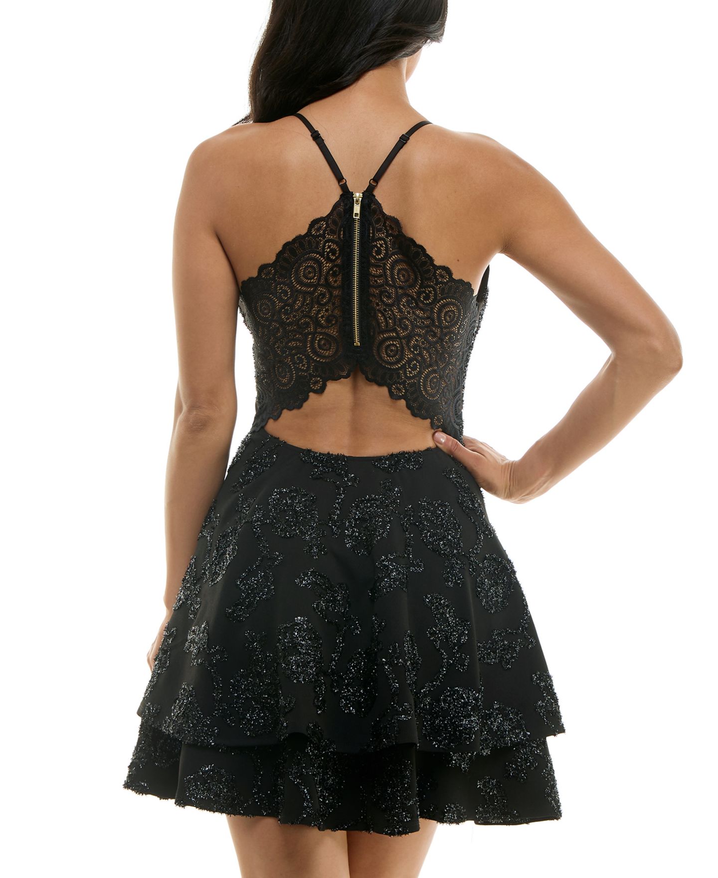 Женское платье Emerald Sundae Juniors' Lace-Back Fit & Flare, цвет: Чёрный — фото 6