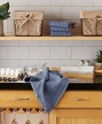 Basic Terry Collection Windowpane Dishtowel Set, 16x26", Stonewash Solid, 4 Piece