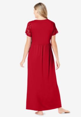 Women's Long Lace Top Stretch Knit Gown