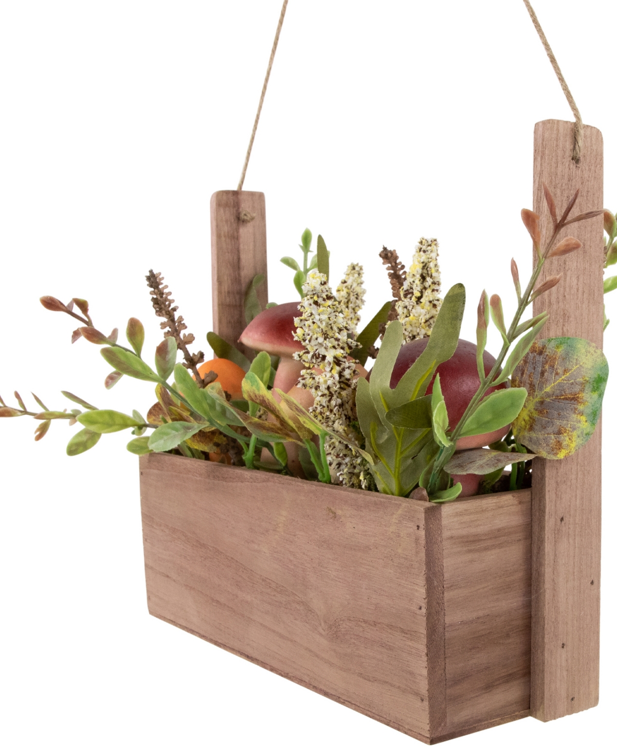 Northlight Mushroom and Foliage Wooden Fall Harvest Hanging Basket