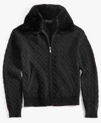 Women's Cashmere Faux-Fur-Collar Cable-Knit Jacket, Created for Macy's