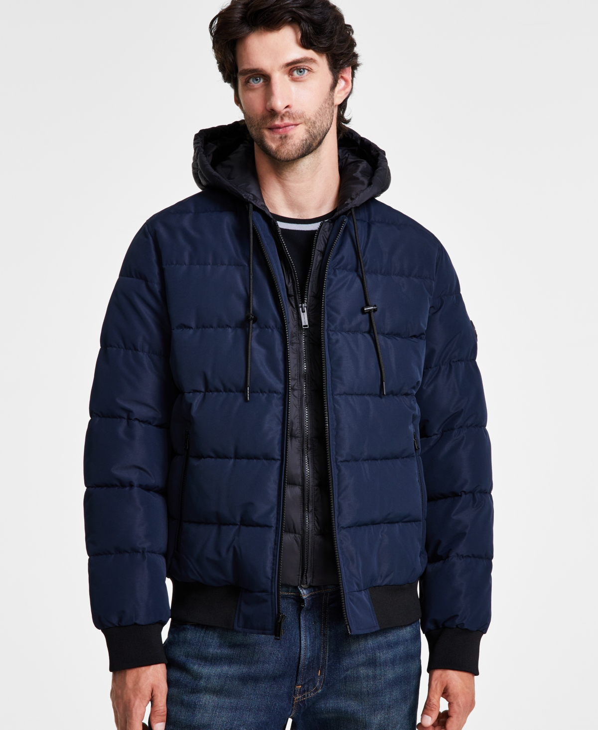 MICHAEL KORS MEN'S HOODED PUFFER BOMBER JACKET 