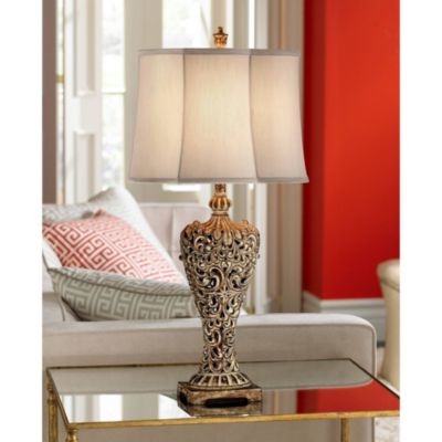 Barnes and Ivy Elle Traditional Table Lamp 33" Tall Antique Gold Florentine Off White Oval Shade for Bedroom Living Room Bedside Nightstand Office