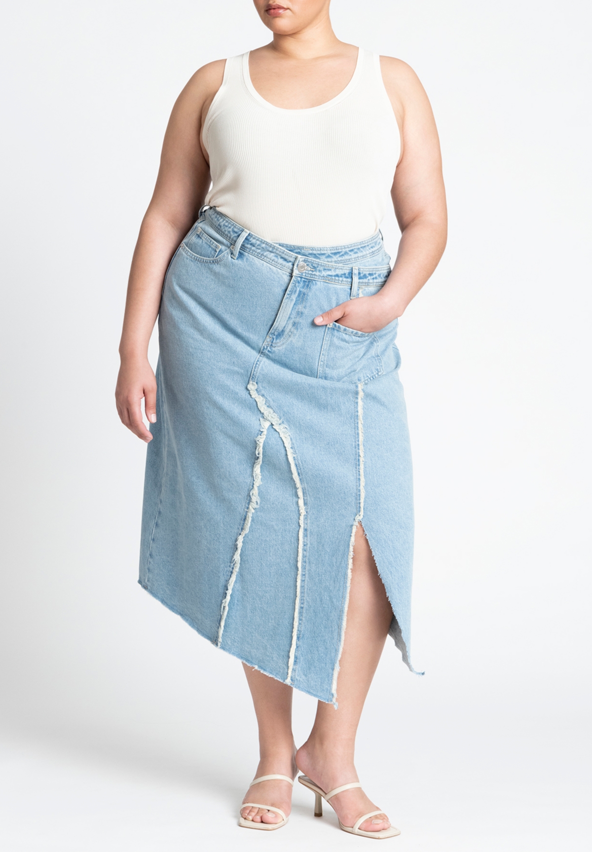 Eloquii Women's Deconstructed Denim Skirt