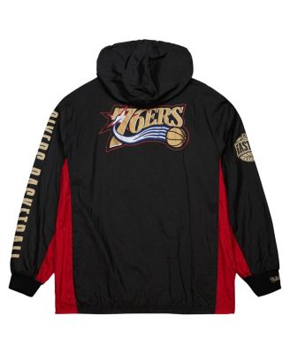 Men's Black Philadelphia 76ers Big Tall Hardwood Classics Team OG 2.0 Anorak Hoodie Quarter-Zip Windbreaker Jacket