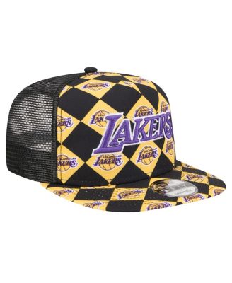 Men's Black Los Angeles Lakers Seeing Diamonds A-Frame Trucker 9FIFTY Snapback Hat