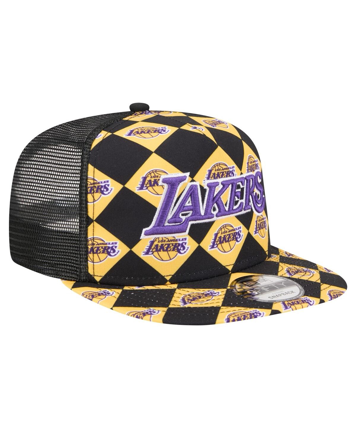 New Era Men'sLos Angeles Lakers Seeing Diamonds A-Frame Trucker 9FIFTY Snapback Hat - Black