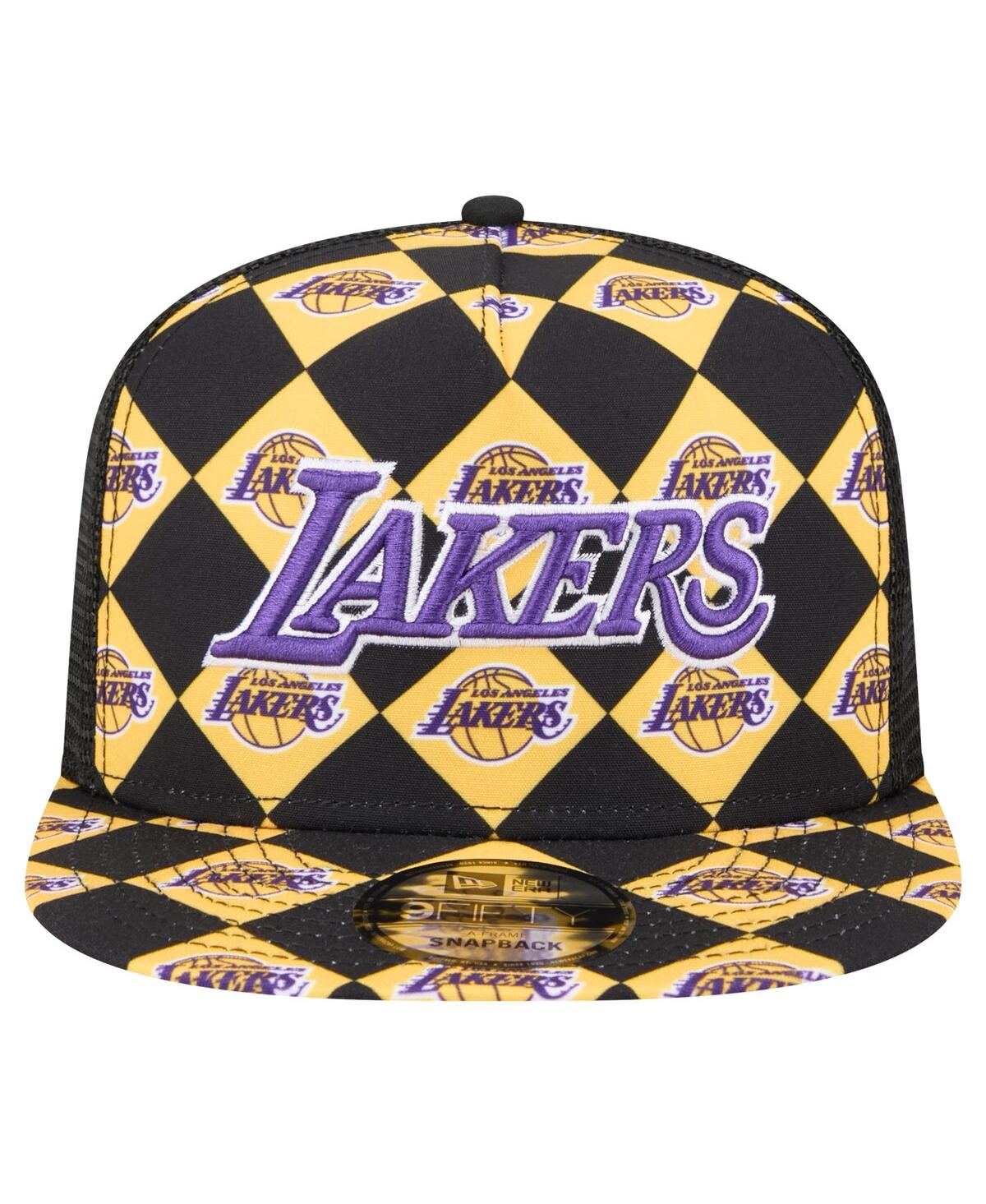 New Era Men's Black Los Angeles Lakers Seeing Diamonds A-Frame Trucker 9FIFTY Snapback Hat