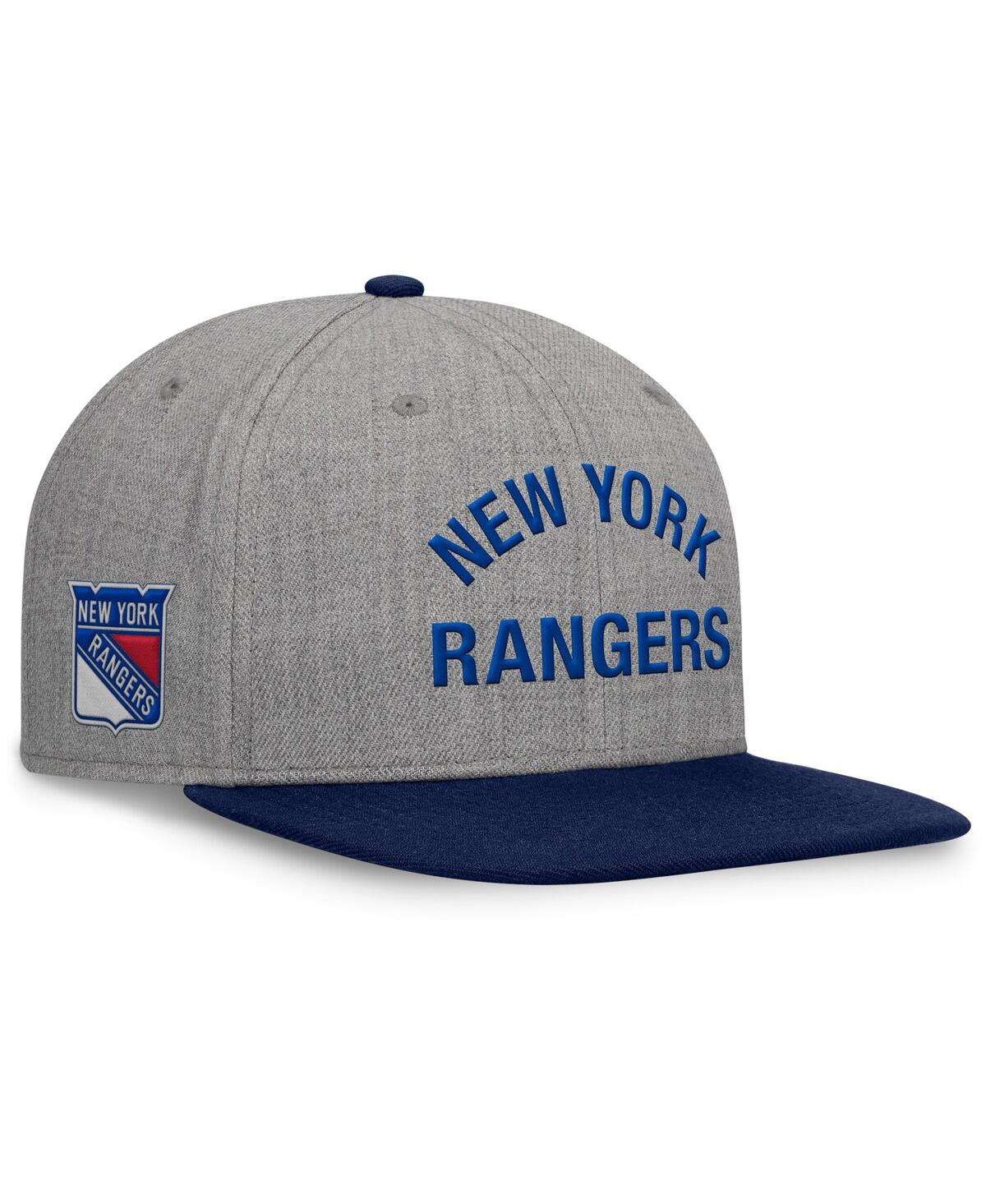 Men's Heather Gray New York Rangers Elements Flat Brim Leather Strapback Hat - Heather Gray, Navy