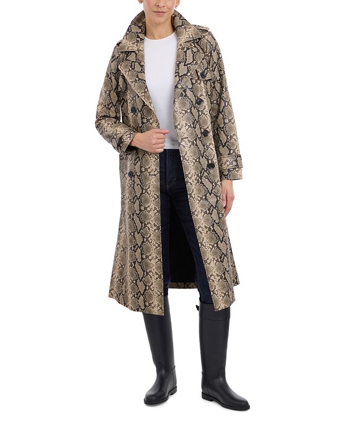 BCBGMAXAZRIA Women's Faux-Leather Snakeskin-Print Trench Coat - Macy's