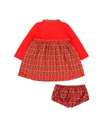 Infant Girls Long Sleeve Ruffle Trim Dress and Bloomer Set