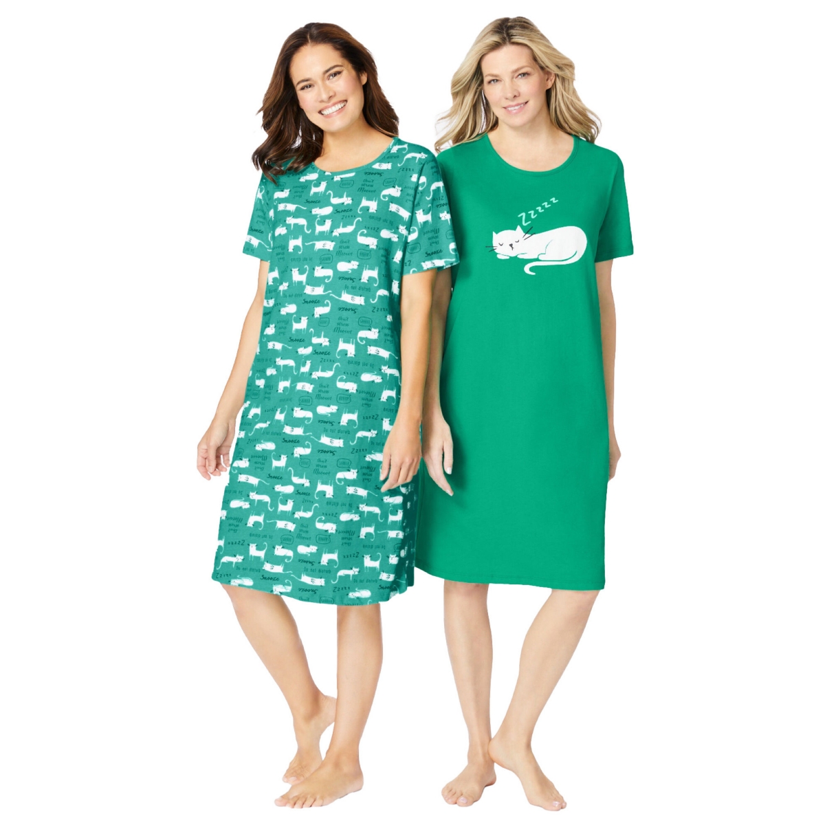 Plus Size 2-Pack Short-Sleeve Sleepshirt - Ivory heart paws