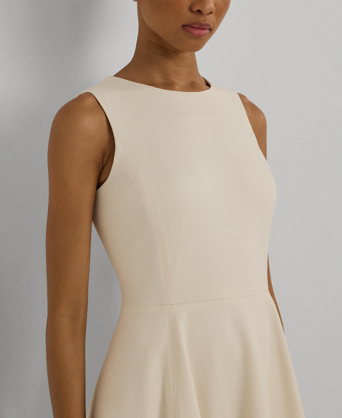Ralph Lauren Sleeveless Flared Dress In Winter Cream