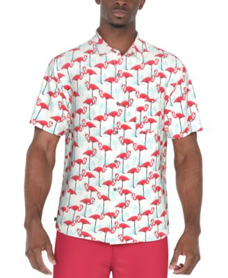 PGA TOUR - Men's Short Sleeve Performance Flamingo Print Polo Shirt