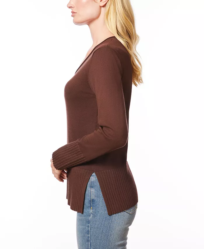 Women's V-Neck Wide-Hem Wide-Cuff Sweater - thumbnail 5