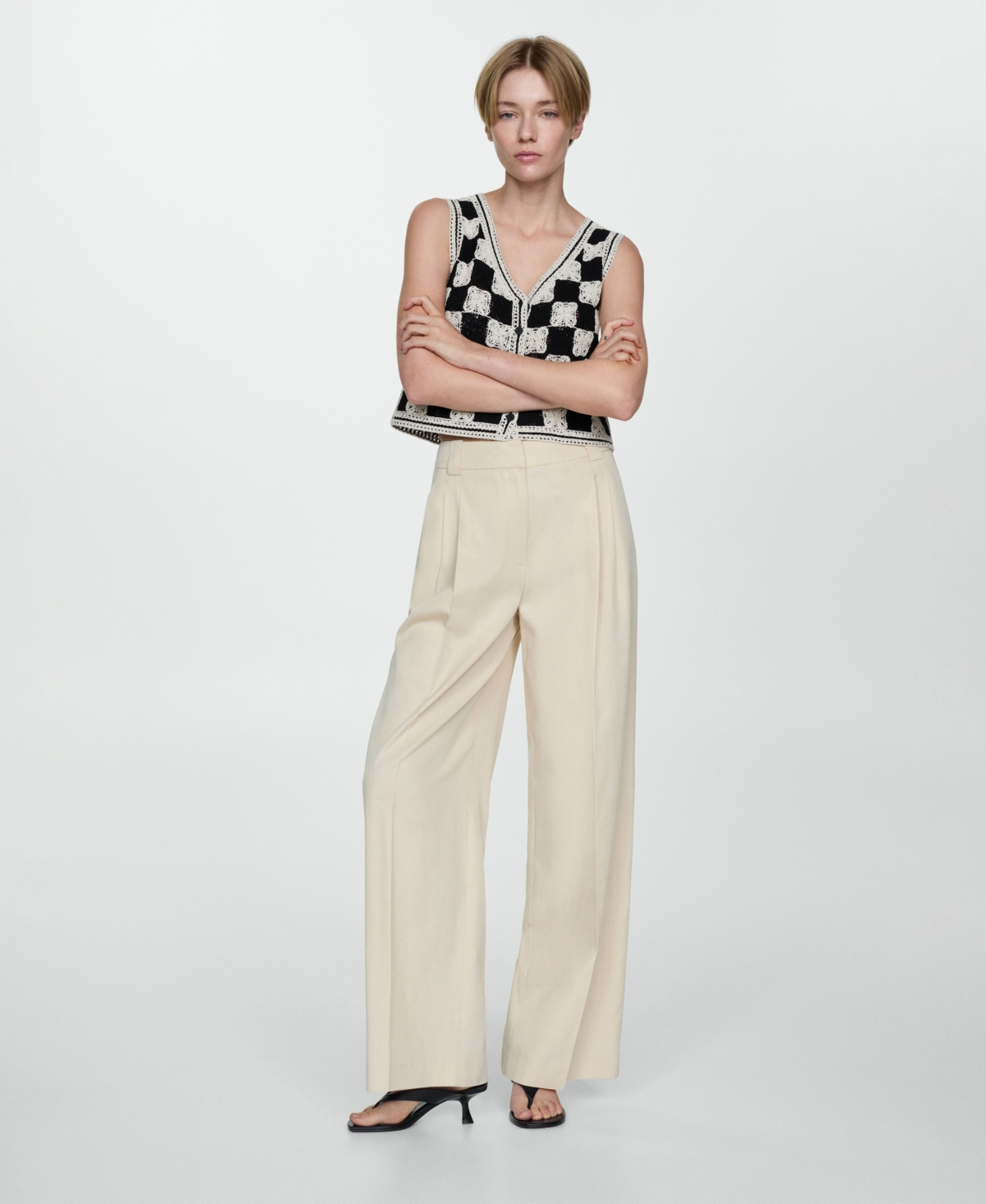 MANGO WOMEN'S COMBINED CROCHET VEST JACKET