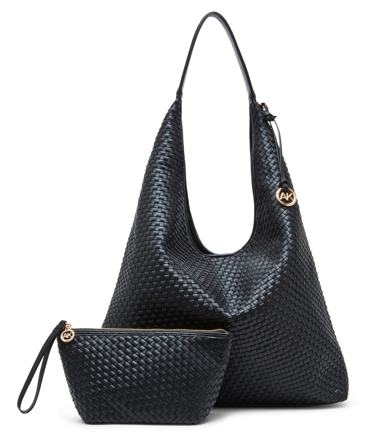 Women's Large Woven Hobo With Pouch Handbag - Black