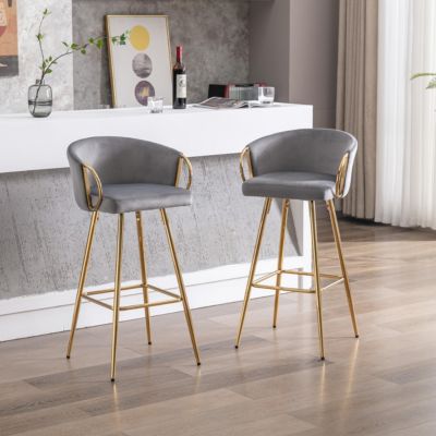 Streamdale Velvet Bar Stools with Chrome Accents (Set of 2)