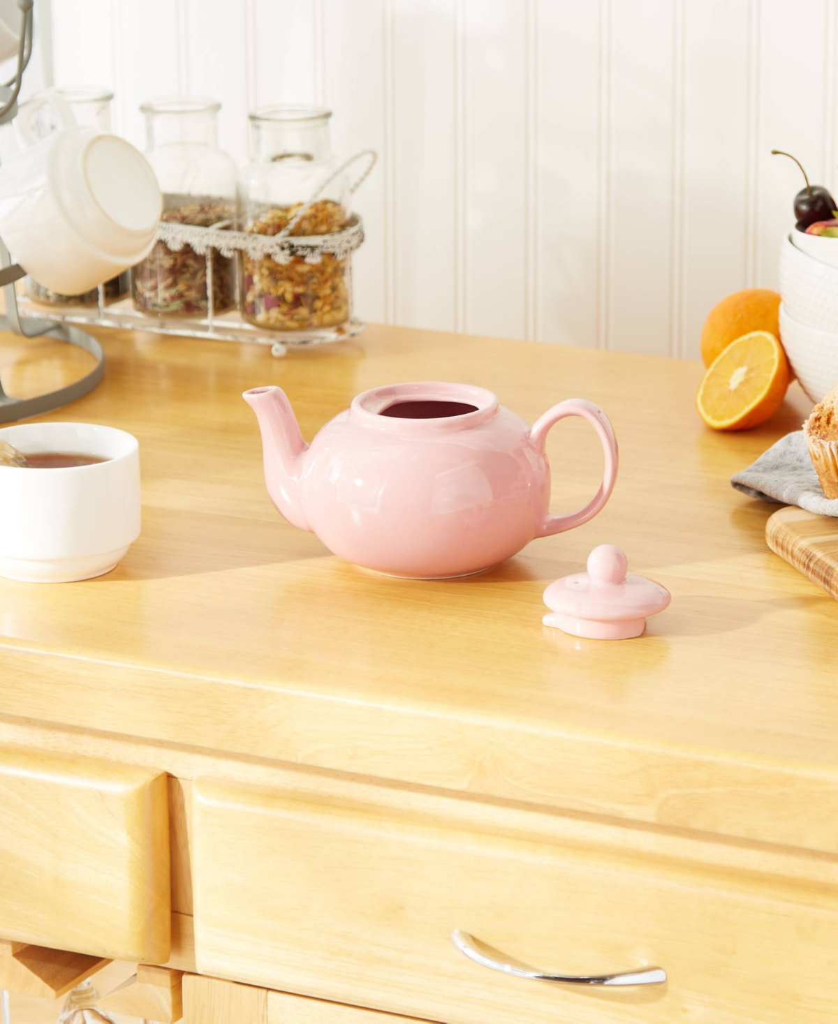 Rsvp International Stoneware 16 Ounce Pink Teapot In Pink