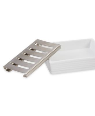 Ceramic Stoneware and Stainless Steel 5x4" Soap Dish