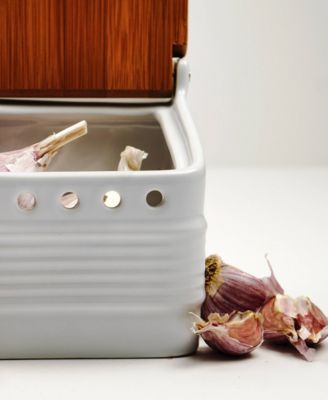 Stoneware 5x4x5" White Garlic Keeper - White 5x4x5"