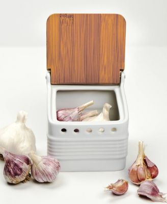 Stoneware 5x4x5" White Garlic Keeper - White 5x4x5"
