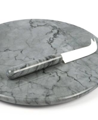 Grey Marble 10" Diameter Cheese Board Knife Set
