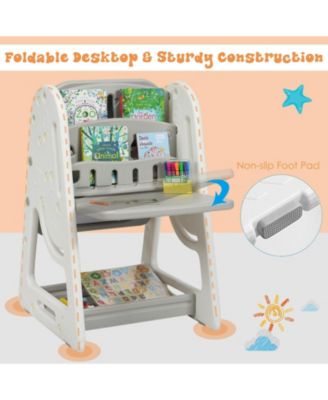 2-in-1 Kids Easel Desk Chair Set Book Rack Adjustable Art Painting Board